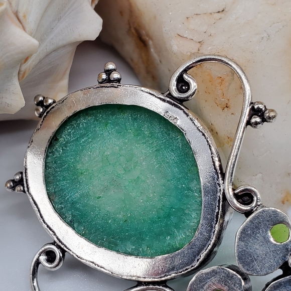 Nnatural Agate Druzy Stone Silver Pendant Peridot Stone - Picture 3 of 6